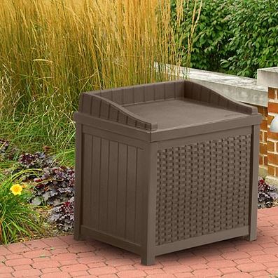 Backyard Suncast 72 Gallon Resin Wicker Patio Storage Box Store Items on Deck Furniture Brown Yard Tools Porch Waterproof Outdoor Storage Container for Toys 