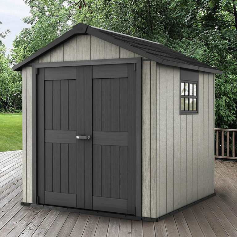 keter factor 8 ft. 5 in. w x 6 ft. d plastic storage shed