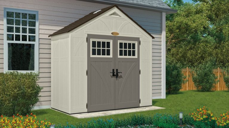 Oakmont Outdoor Garden Storage Shed 6 × 8 Feet Walk-in Garden Tool House with Double Sliding Doors Yard Lawn Green 
