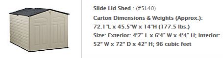 Measurements of the Rubbermaid Slide Lid Shed