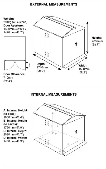 Centurion 5 x 9 ft Shed Dimensions 